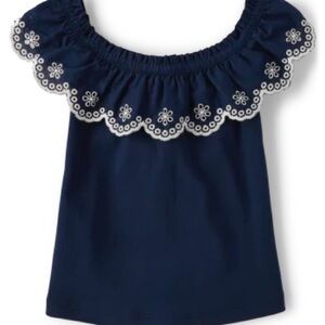 Gymboree‎ Navy Blouse with White Floral Trim